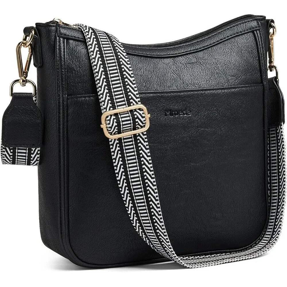 Women's 3-1 Black Vegan Leather Hobo Daily Travel Work Shoulder Crossbody Purses